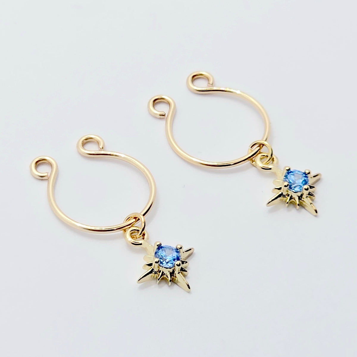 Gold Star Nipple Rings with Blue Gem. Non-Piercing Intimate Body Jewelry for Women. MATURE