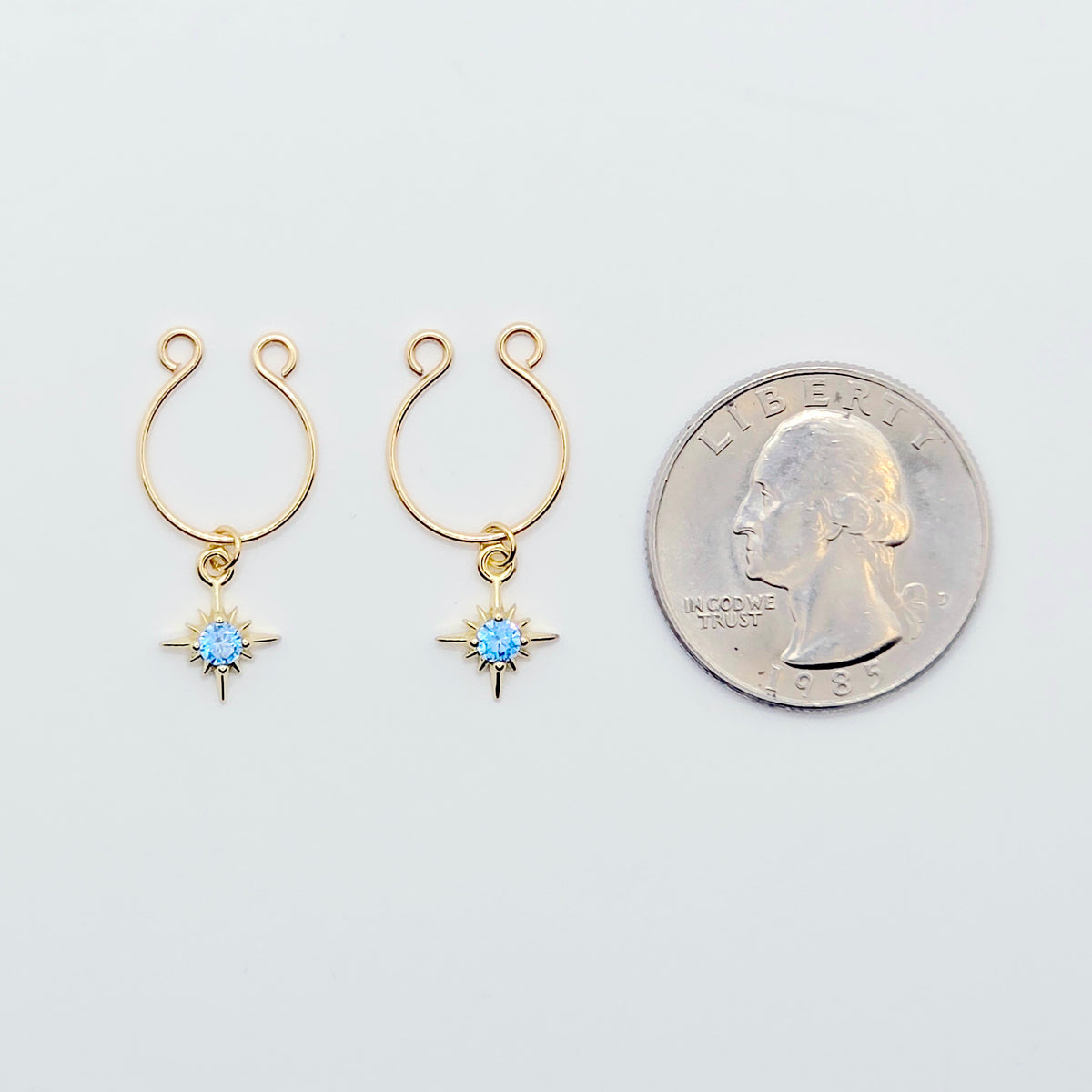 Gold Star Nipple Rings with Blue Gem. Non-Piercing Intimate Body Jewelry for Women. MATURE