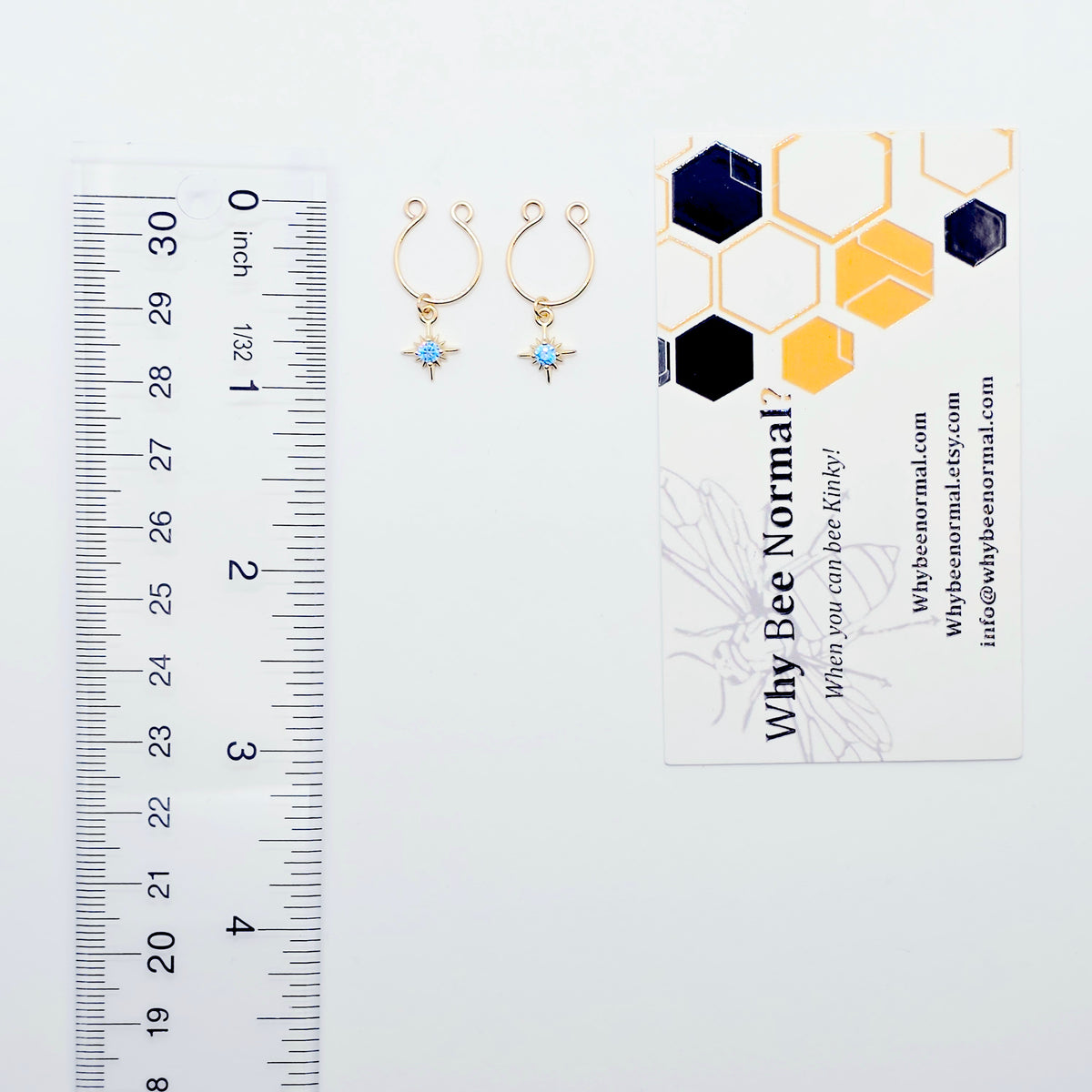 Gold Star Nipple Rings with Blue Gem. Non-Piercing Intimate Body Jewelry for Women. MATURE