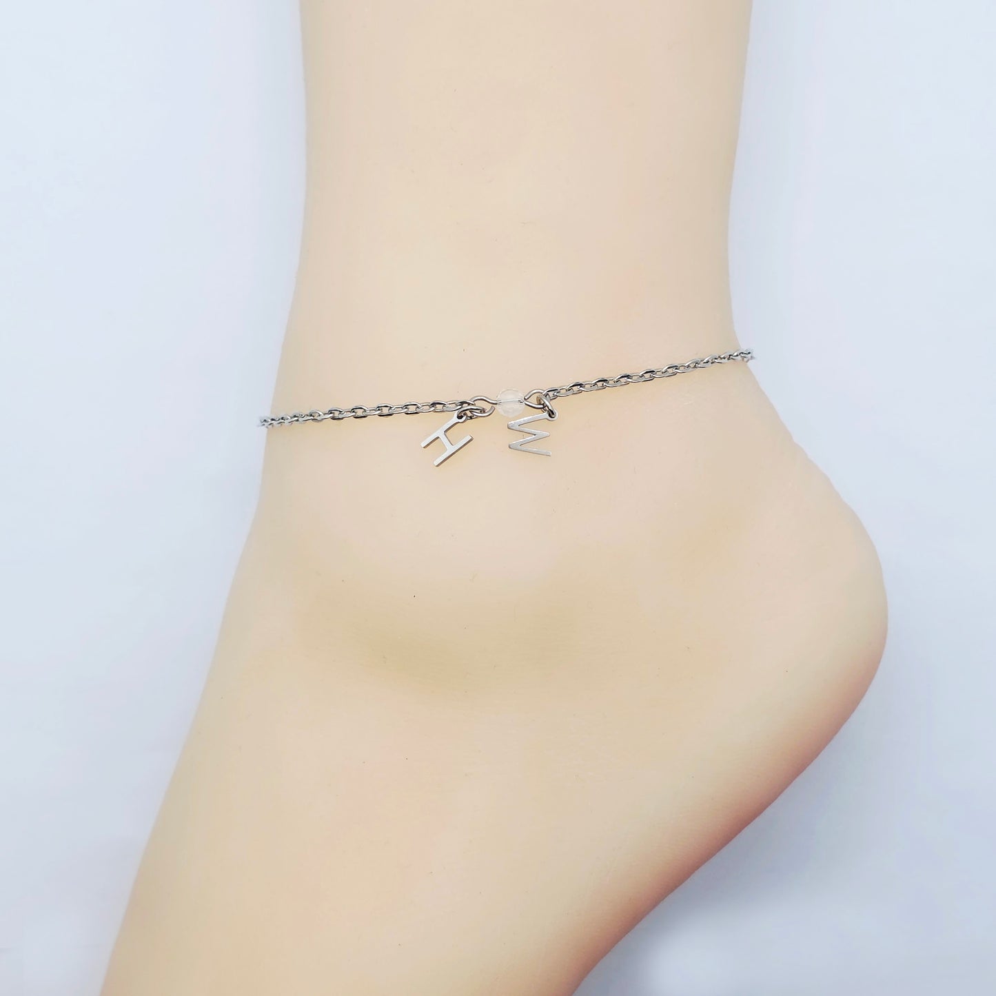 Hotwife Anklet. Discreet Stainless Steel H W Ankle Bracelet.