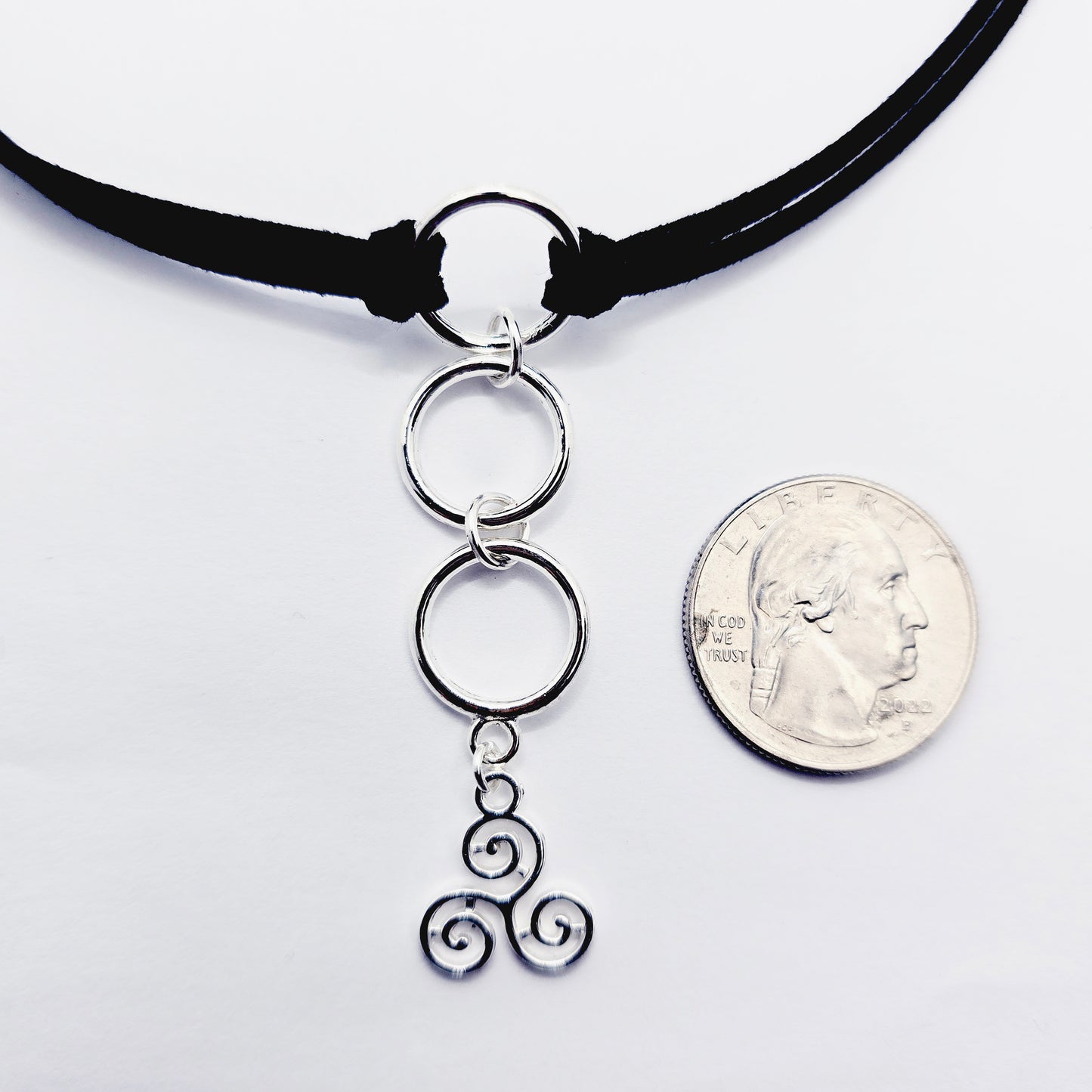 Triskelion Day Collar. Faux Leather Choker Collar, Tri Circle Pendants, and Celtic Triskelion. Discreet Day Collar for BDSM Submissive.