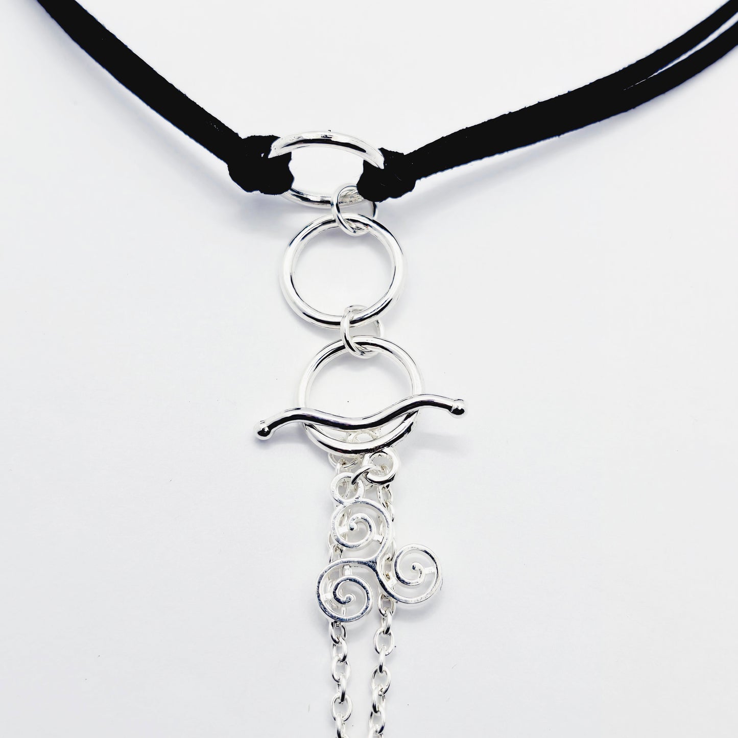 Day Collar Choker with Tri Circle Pendant, Triskelion, and Removable Nipple Chains with Your Choice of Attachment.