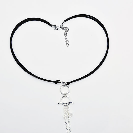 Day Collar Choker with Tri Circle Pendant, Triskelion, and Removable Nipple Chains with Your Choice of Attachment.