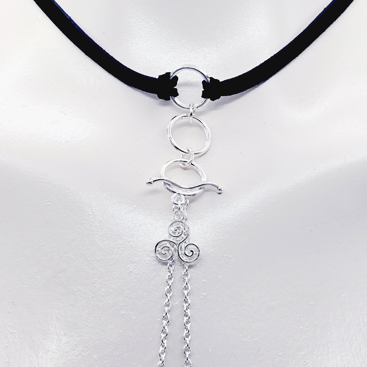 Day Collar Choker with Tri Circle Pendant, Triskelion, and Removable Nipple Chains with Your Choice of Attachment.