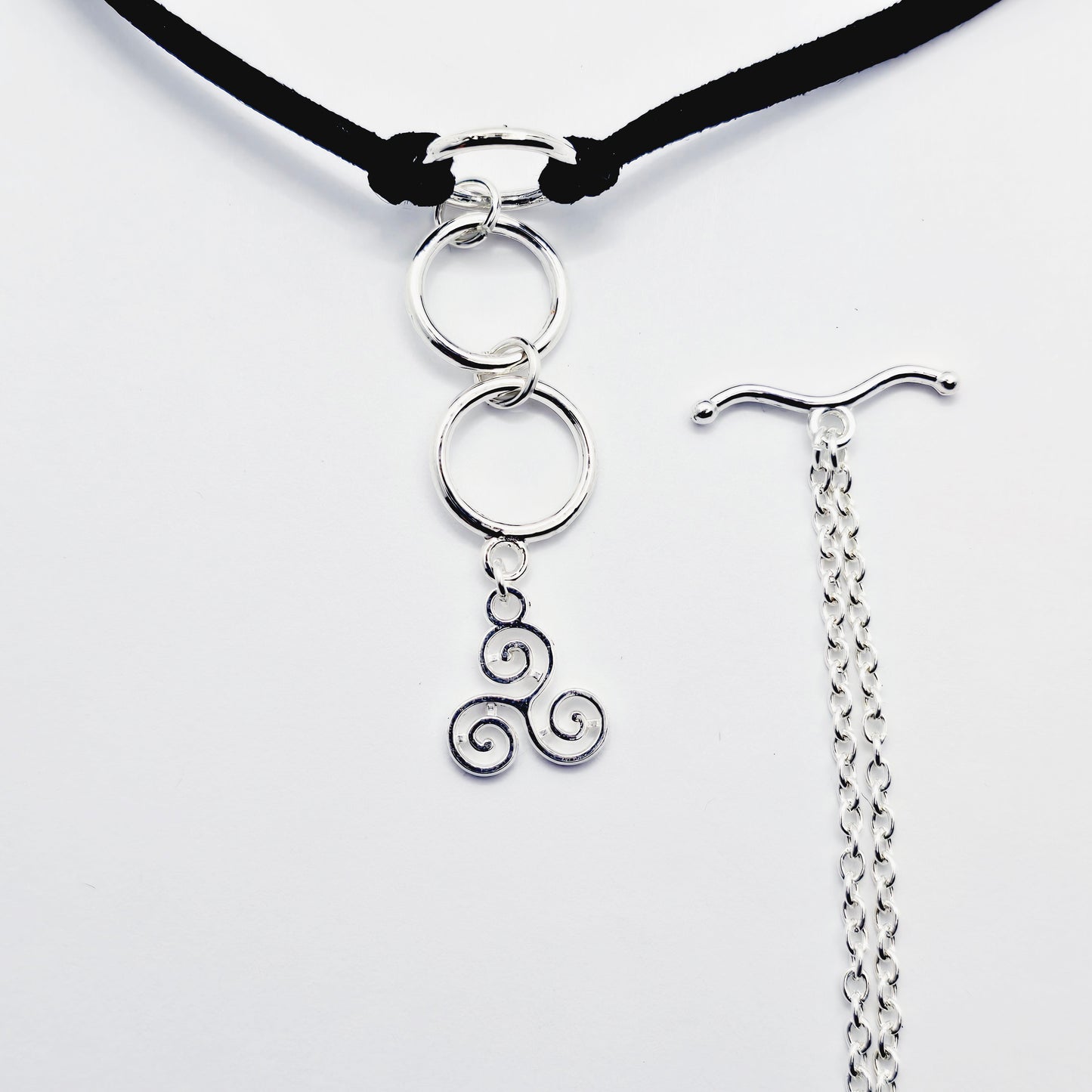 Day Collar Choker with Tri Circle Pendant, Triskelion, and Removable Nipple Chains with Your Choice of Attachment.