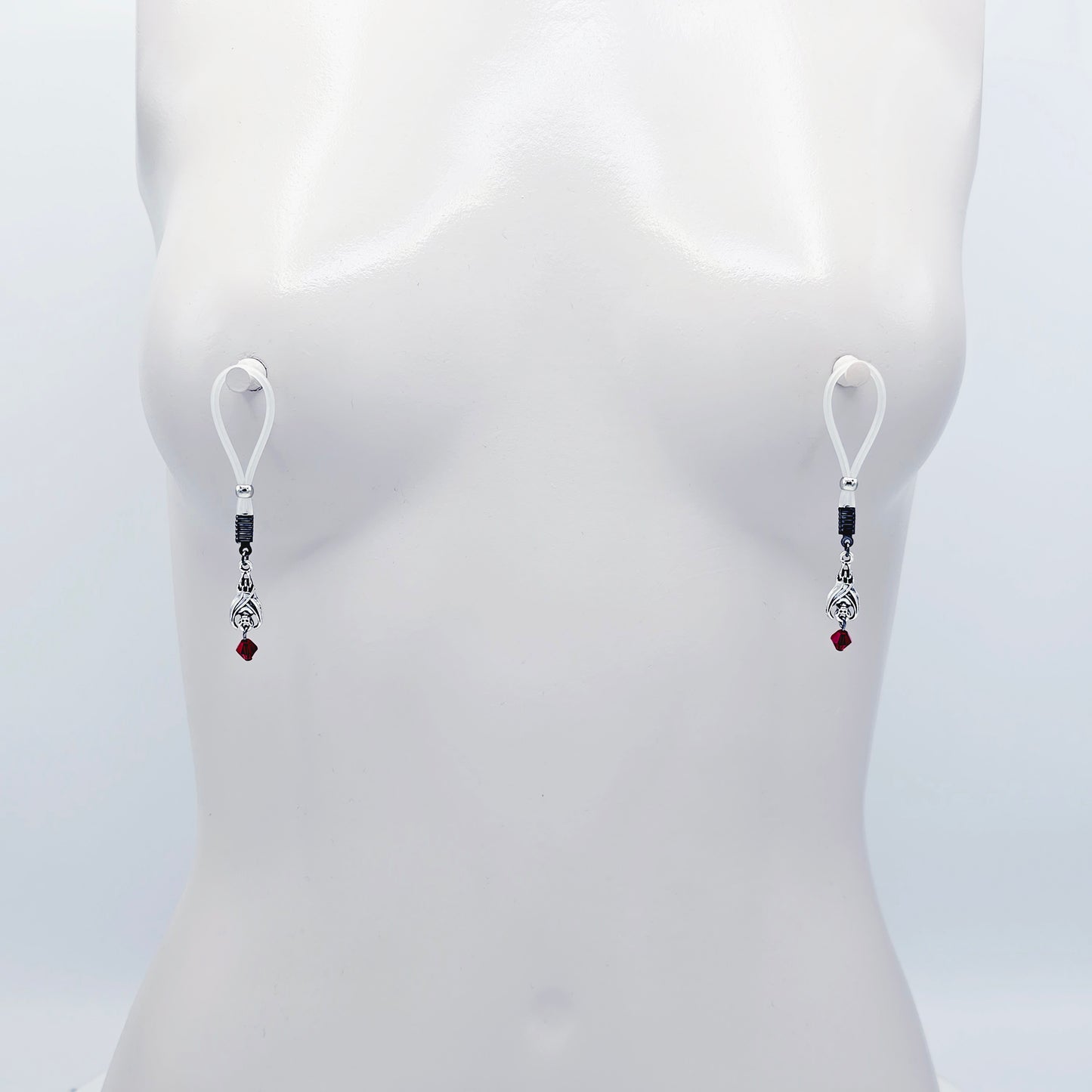 Non-Piercing Nipple Nooses with Bats and Red Crystal.