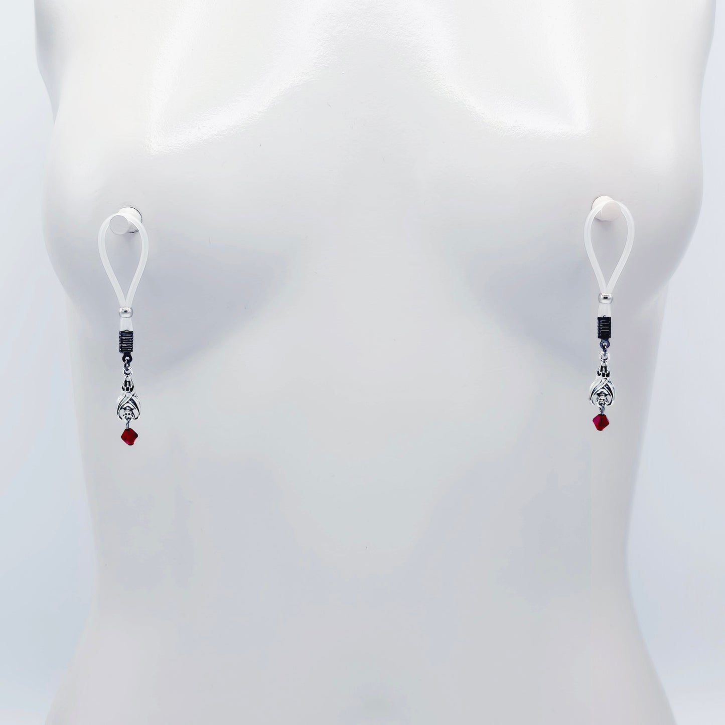 Non-Piercing Nipple Nooses with Bats and Red Crystal.