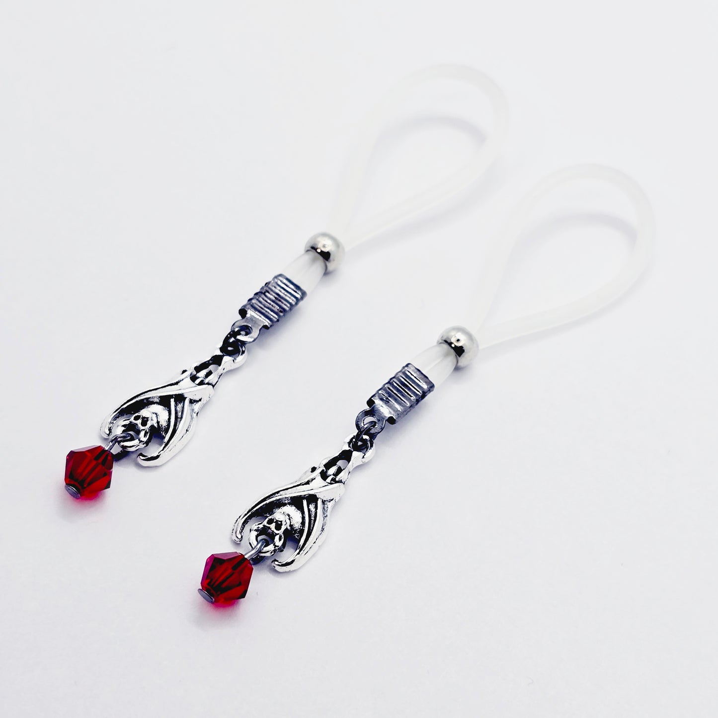 Non-Piercing Nipple Nooses with Bats and Red Crystal.