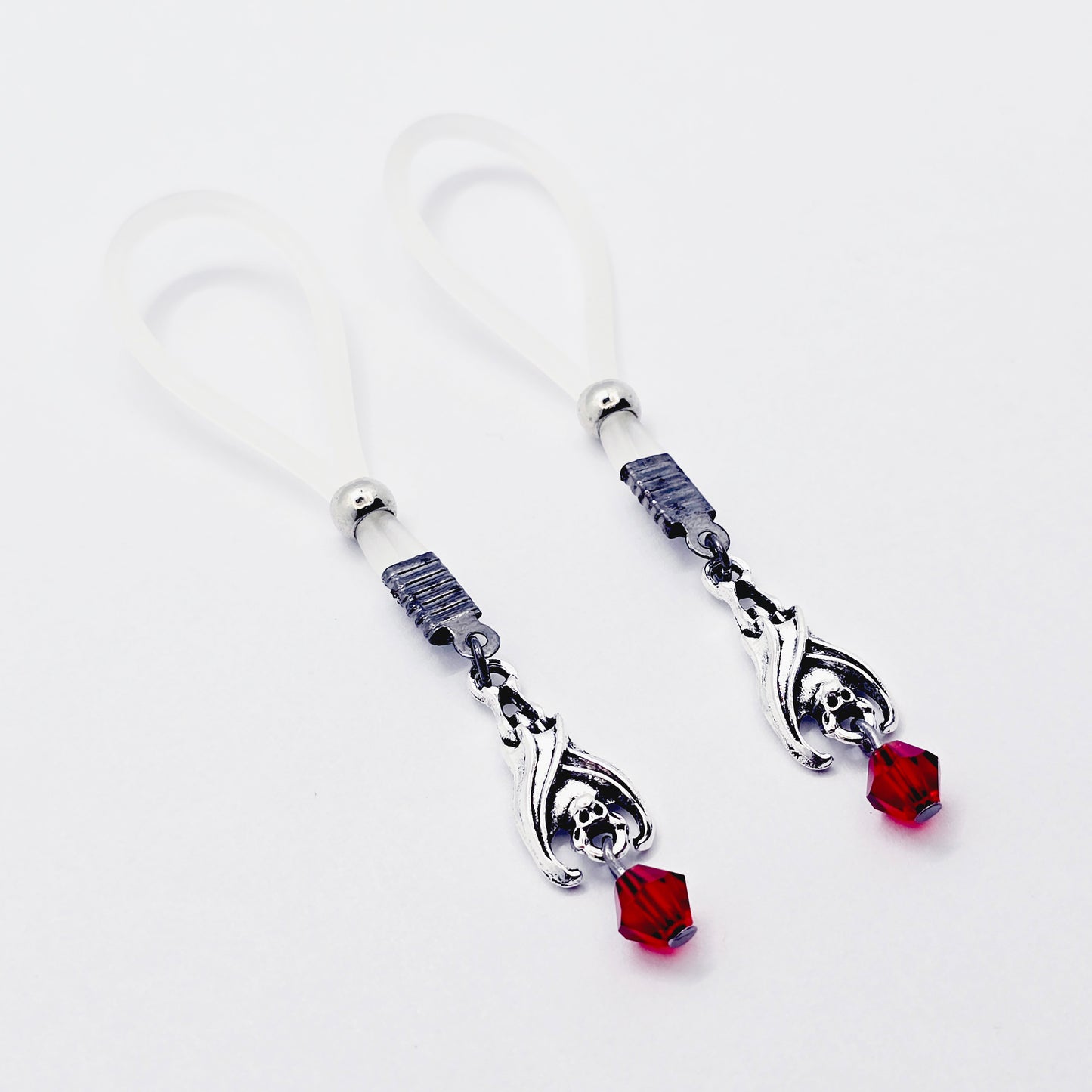 Non-Piercing Nipple Nooses with Bats and Red Crystal.