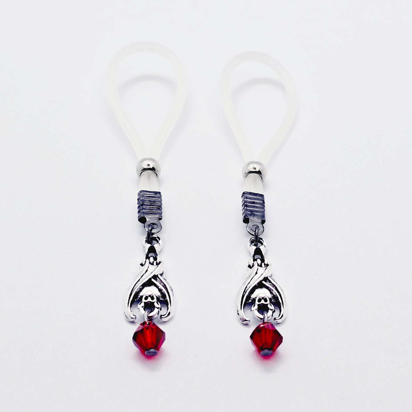 Non-Piercing Nipple Nooses with Bats and Red Crystal.