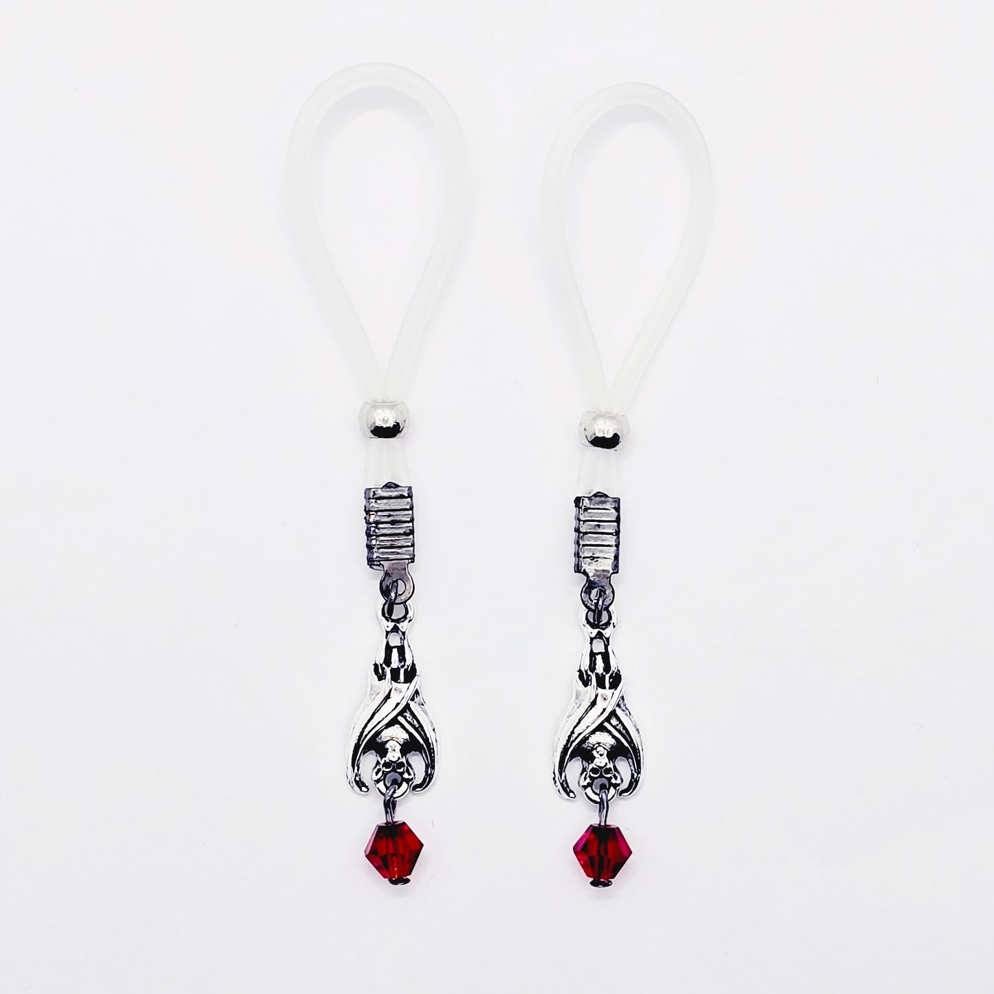 Non-Piercing Nipple Nooses with Bats and Red Crystal.