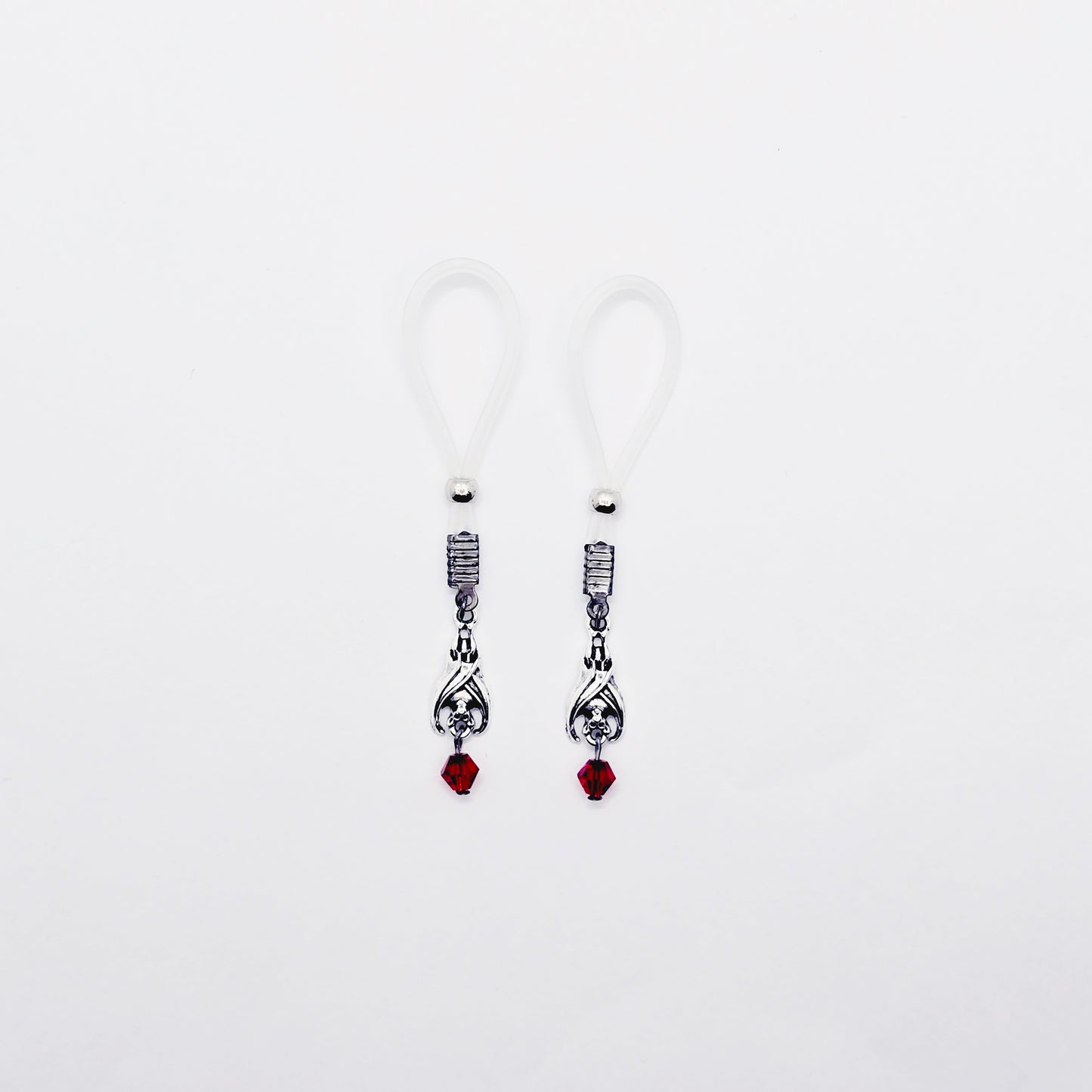 Non-Piercing Nipple Nooses with Bats and Red Crystal.