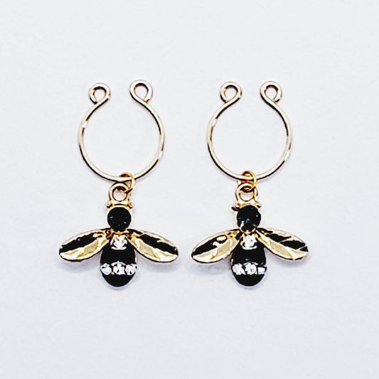 Gold Non Piercing Nipple Rings with Rhinestone Bumble Bees