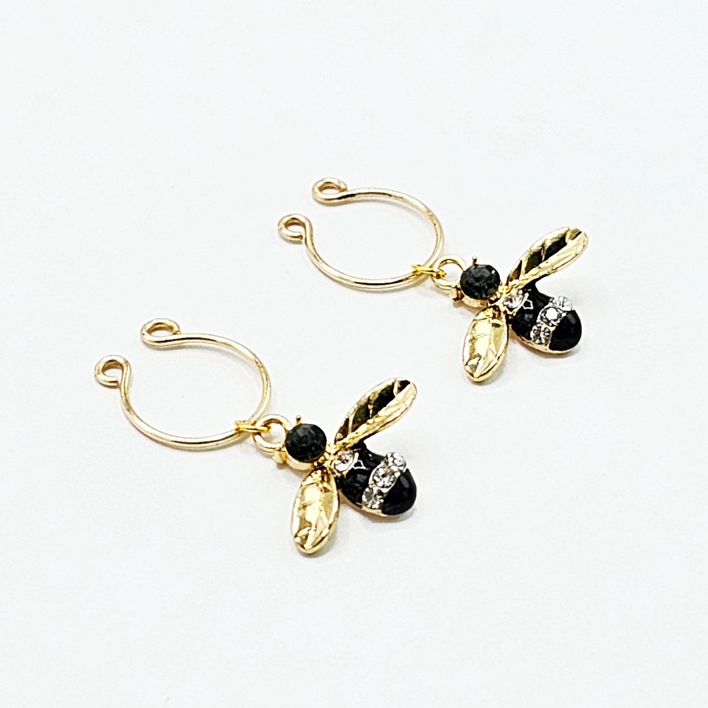 Gold Non Piercing Nipple Rings with Rhinestone Bumble Bees