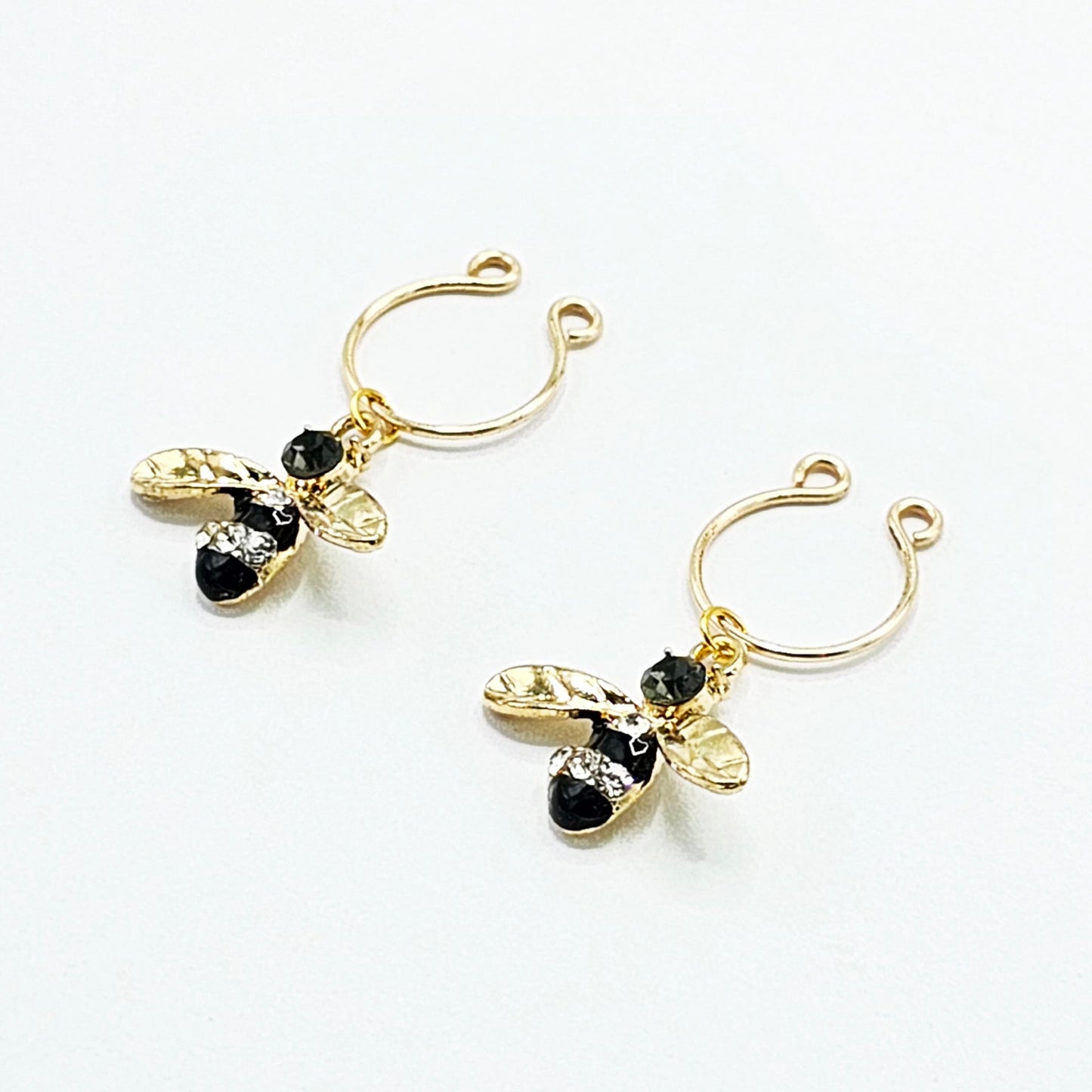 Gold Non Piercing Nipple Rings with Rhinestone Bumble Bees