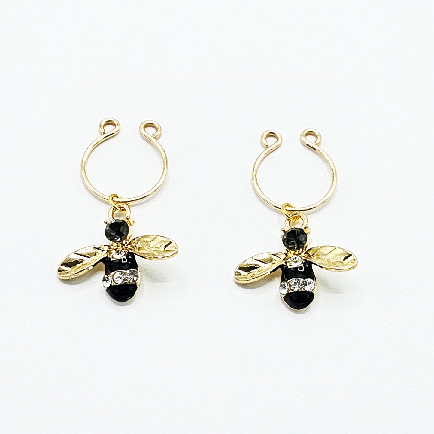 Gold Non Piercing Nipple Rings with Rhinestone Bumble Bees