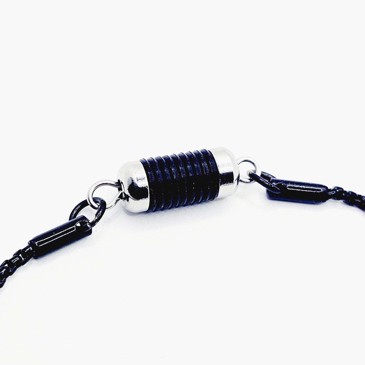 Penis Chain Noose Bracelet. Black Stainless Steel Adjustable Bolo Style Cock Ring with Stimulating Barrel Roller