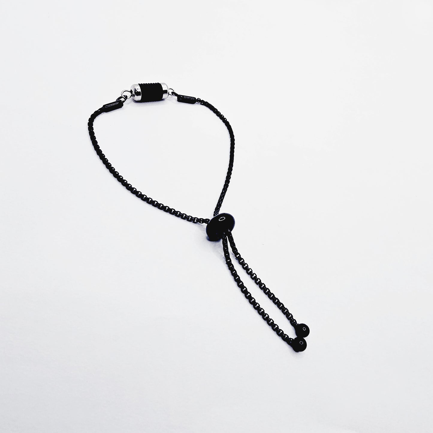 Penis Chain Noose Bracelet. Black Stainless Steel Adjustable Bolo Style Cock Ring with Stimulating Barrel Roller