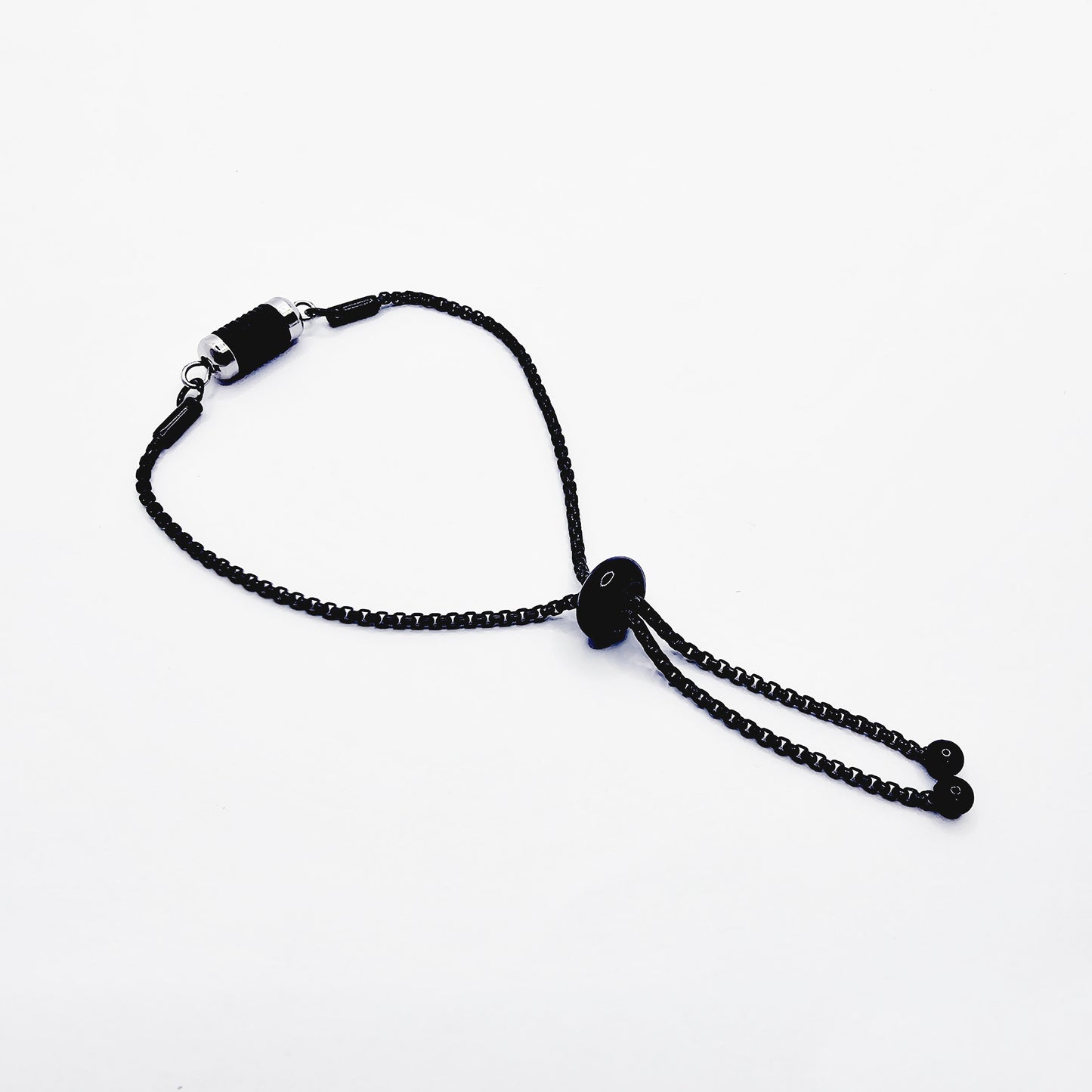 Penis Chain Noose Bracelet. Black Stainless Steel Adjustable Bolo Style Cock Ring with Stimulating Barrel Roller