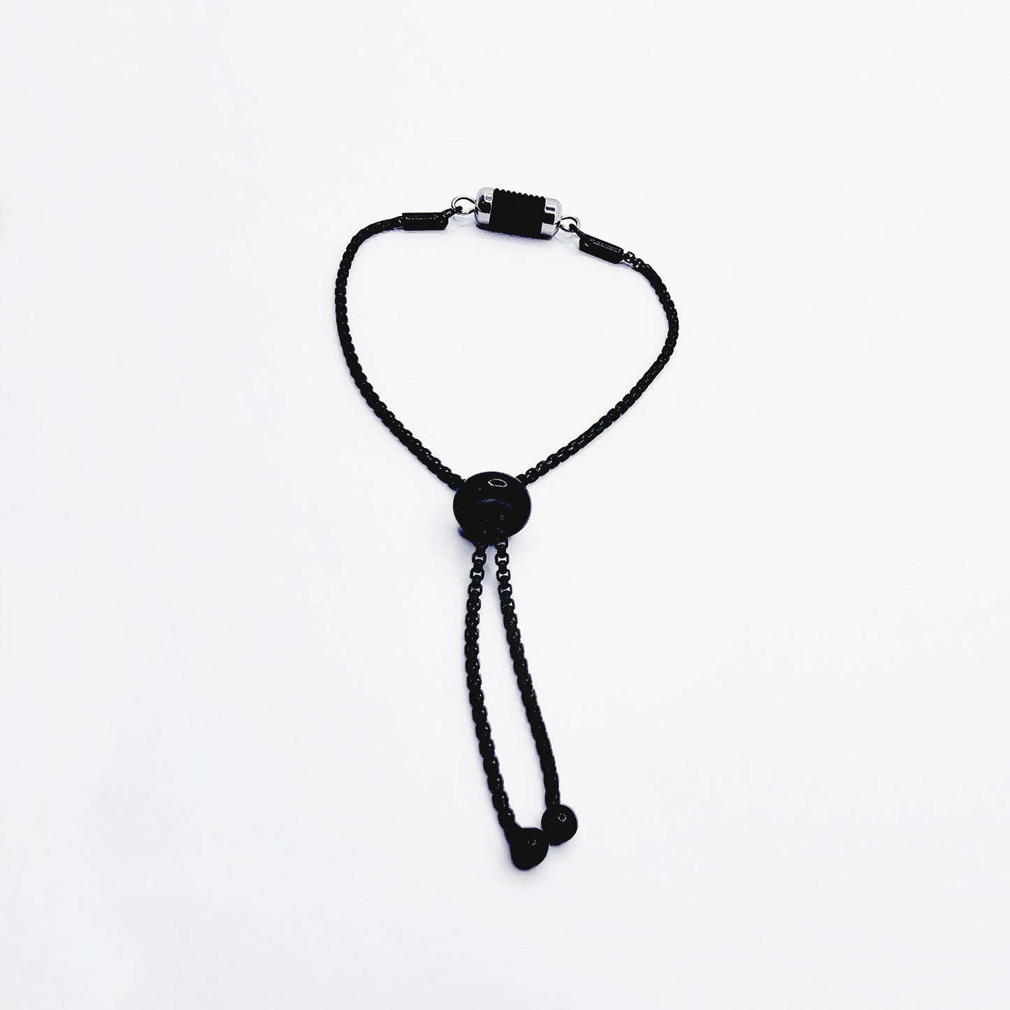 Penis Chain Noose Bracelet. Black Stainless Steel Adjustable Bolo Style Cock Ring with Stimulating Barrel Roller