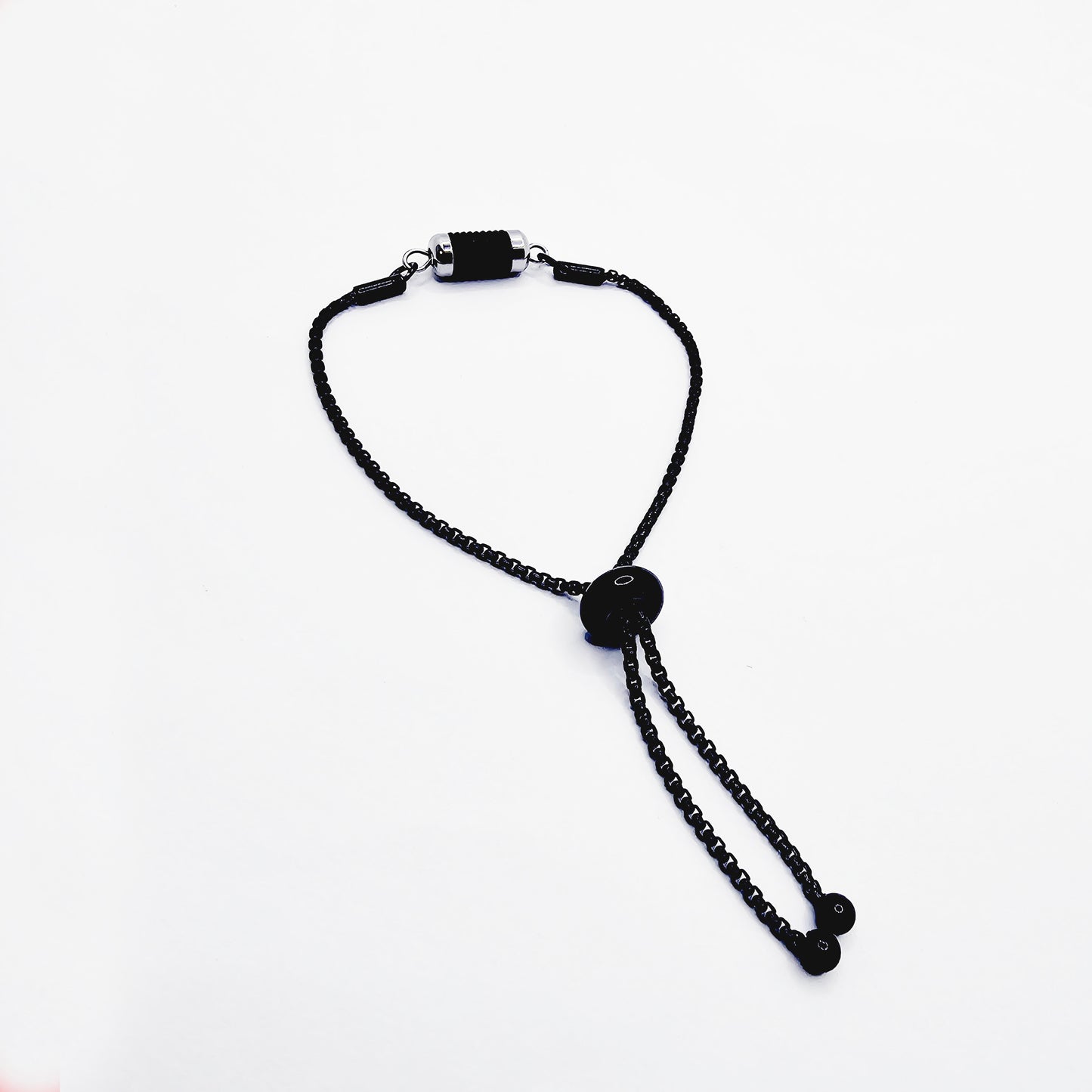 Penis Chain Noose Bracelet. Black Stainless Steel Adjustable Bolo Style Cock Ring with Stimulating Barrel Roller