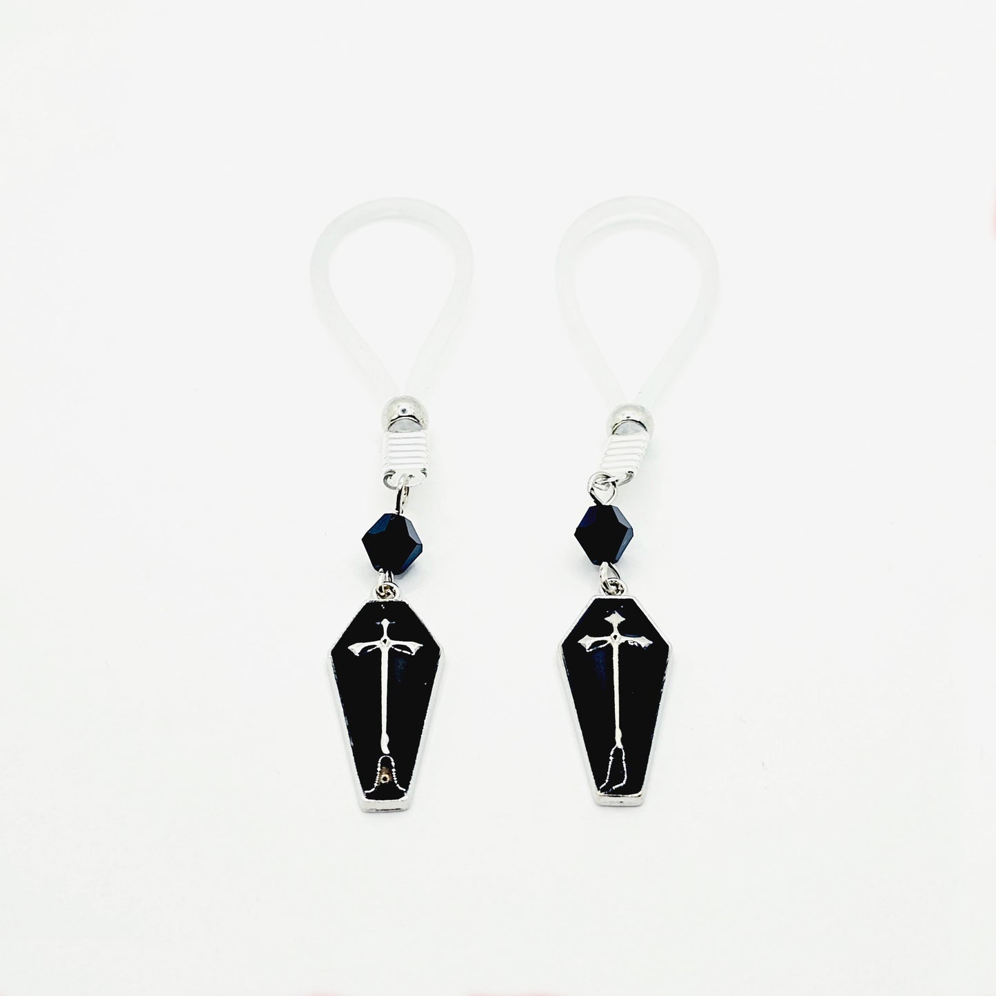 Gothic Nipple Jewelry for Halloween with Black Coffins. Not Piercing Nipple Nooses or Nipple Clamps