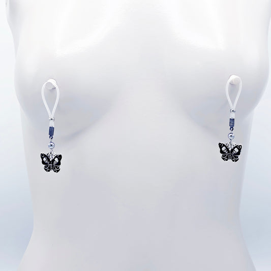 Gothic Nipple Jewelry, Non-Piercing. Skull Butterflies with Nipple Nooses or Your Choice of Nipple Clamps.