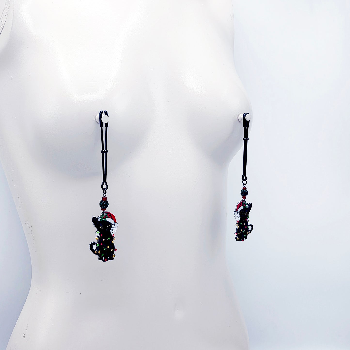 Naughty Nipple Clamps for Christmas. Tweezer Clamps with Bondage Kitties. BDSM
