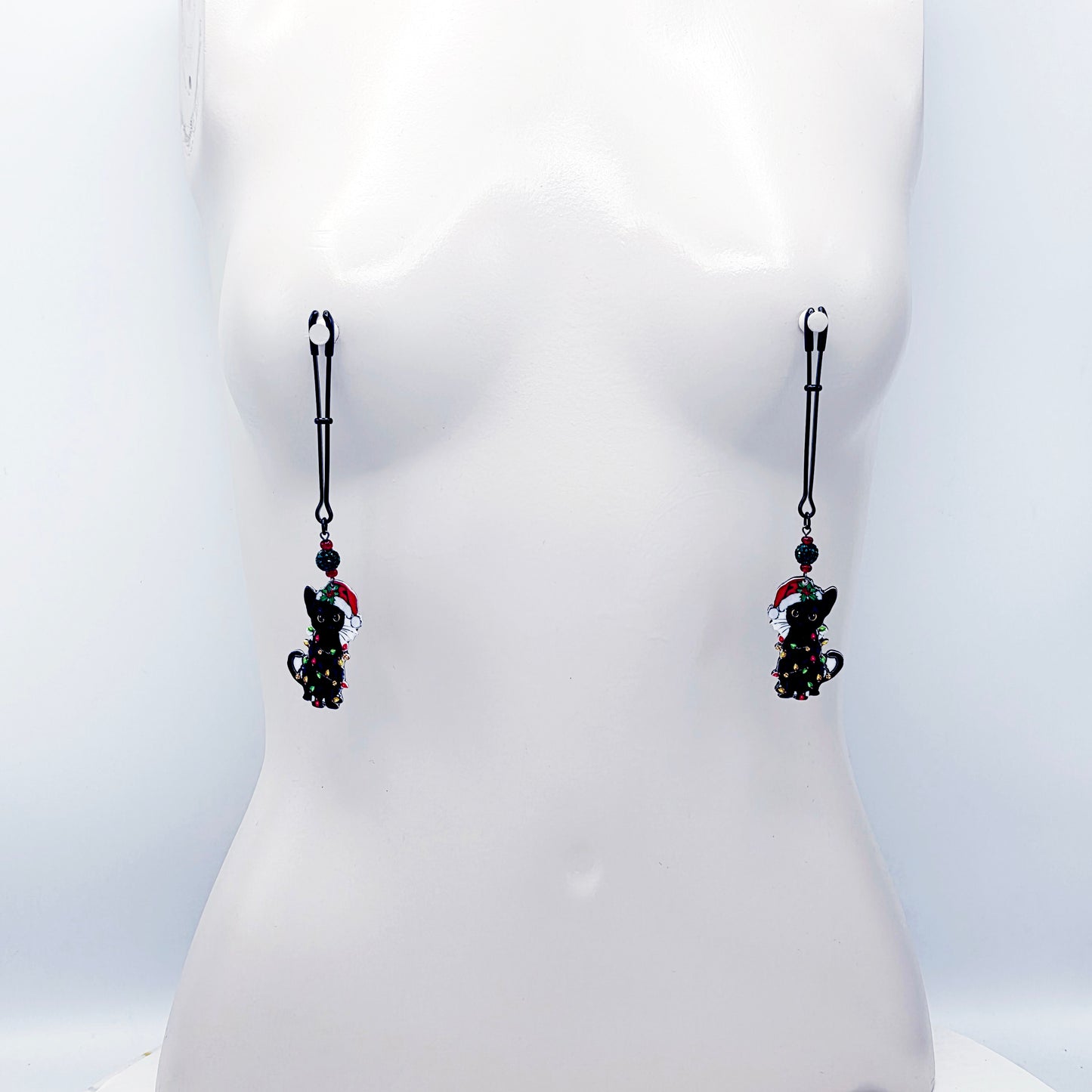 Naughty Nipple Clamps for Christmas. Tweezer Clamps with Bondage Kitties. BDSM