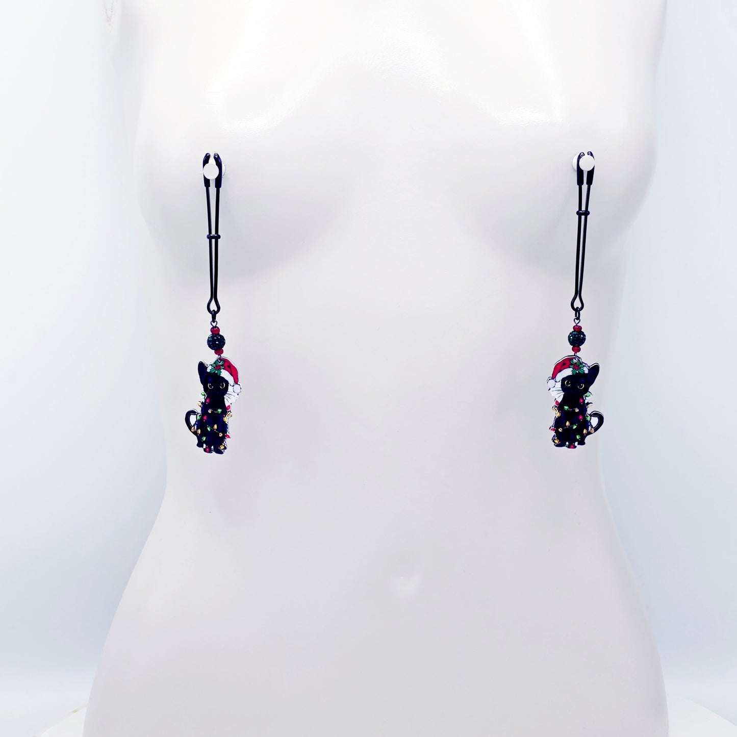 Naughty Nipple Clamps for Christmas. Tweezer Clamps with Bondage Kitties. BDSM
