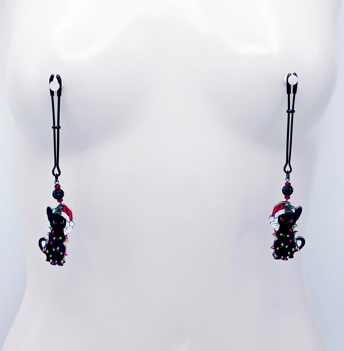 Naughty Nipple Clamps for Christmas. Tweezer Clamps with Bondage Kitties. BDSM