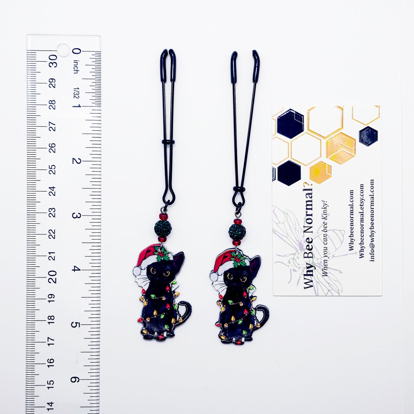 Naughty Nipple Clamps for Christmas. Tweezer Clamps with Bondage Kitties. BDSM