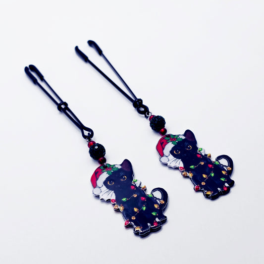 Naughty Nipple Clamps for Christmas. Tweezer Clamps with Bondage Kitties. BDSM