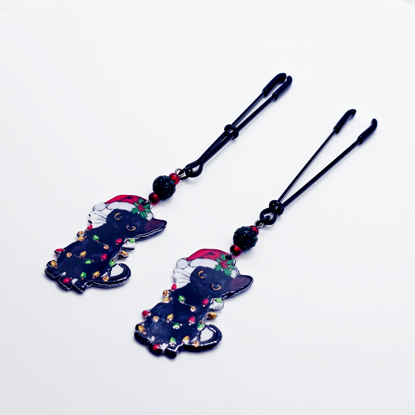 Naughty Nipple Clamps for Christmas. Tweezer Clamps with Bondage Kitties. BDSM