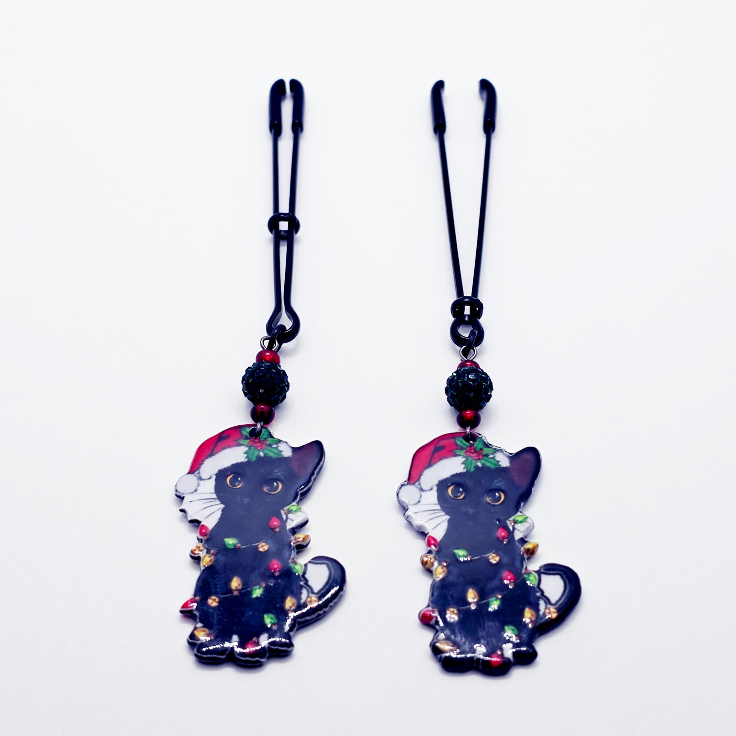 Naughty Nipple Clamps for Christmas. Tweezer Clamps with Bondage Kitties. BDSM