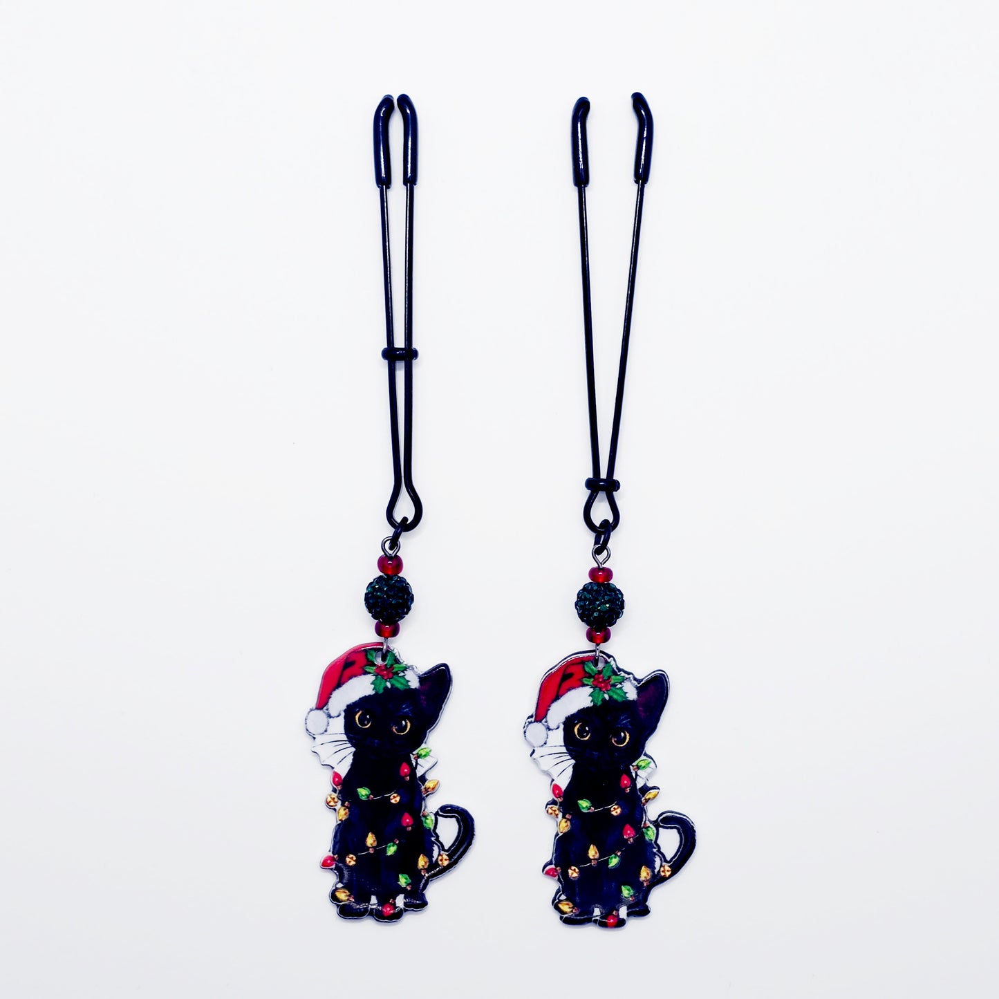 Naughty Nipple Clamps for Christmas. Tweezer Clamps with Bondage Kitties. BDSM