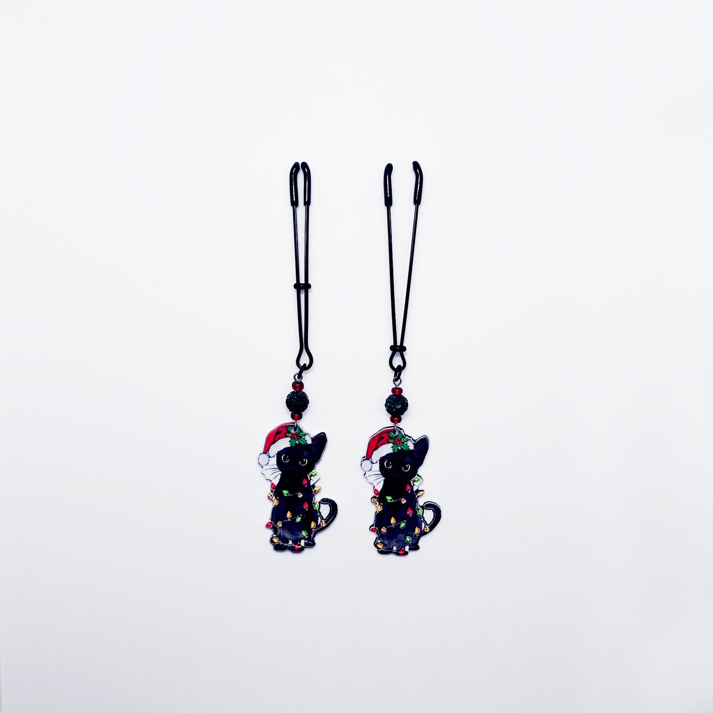 Naughty Nipple Clamps for Christmas. Tweezer Clamps with Bondage Kitties. BDSM