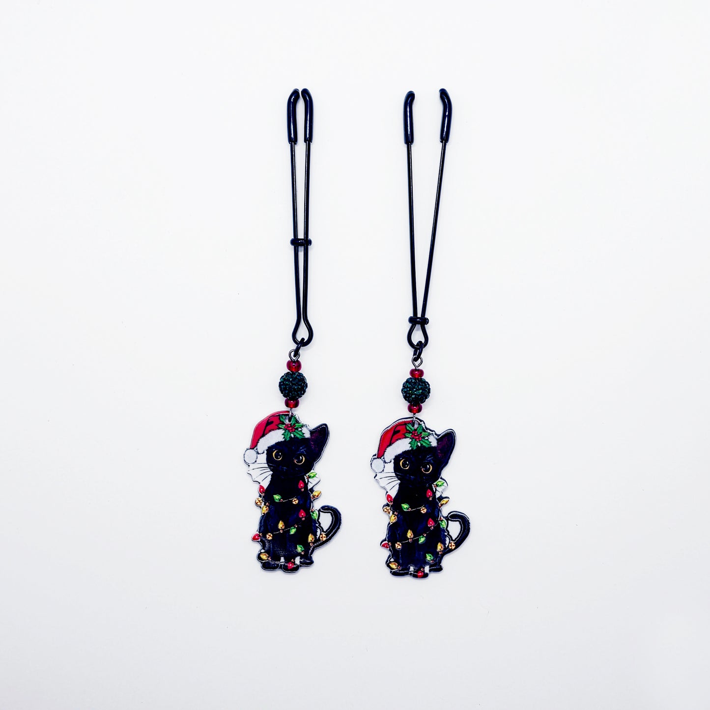 Naughty Nipple Clamps for Christmas. Tweezer Clamps with Bondage Kitties. BDSM