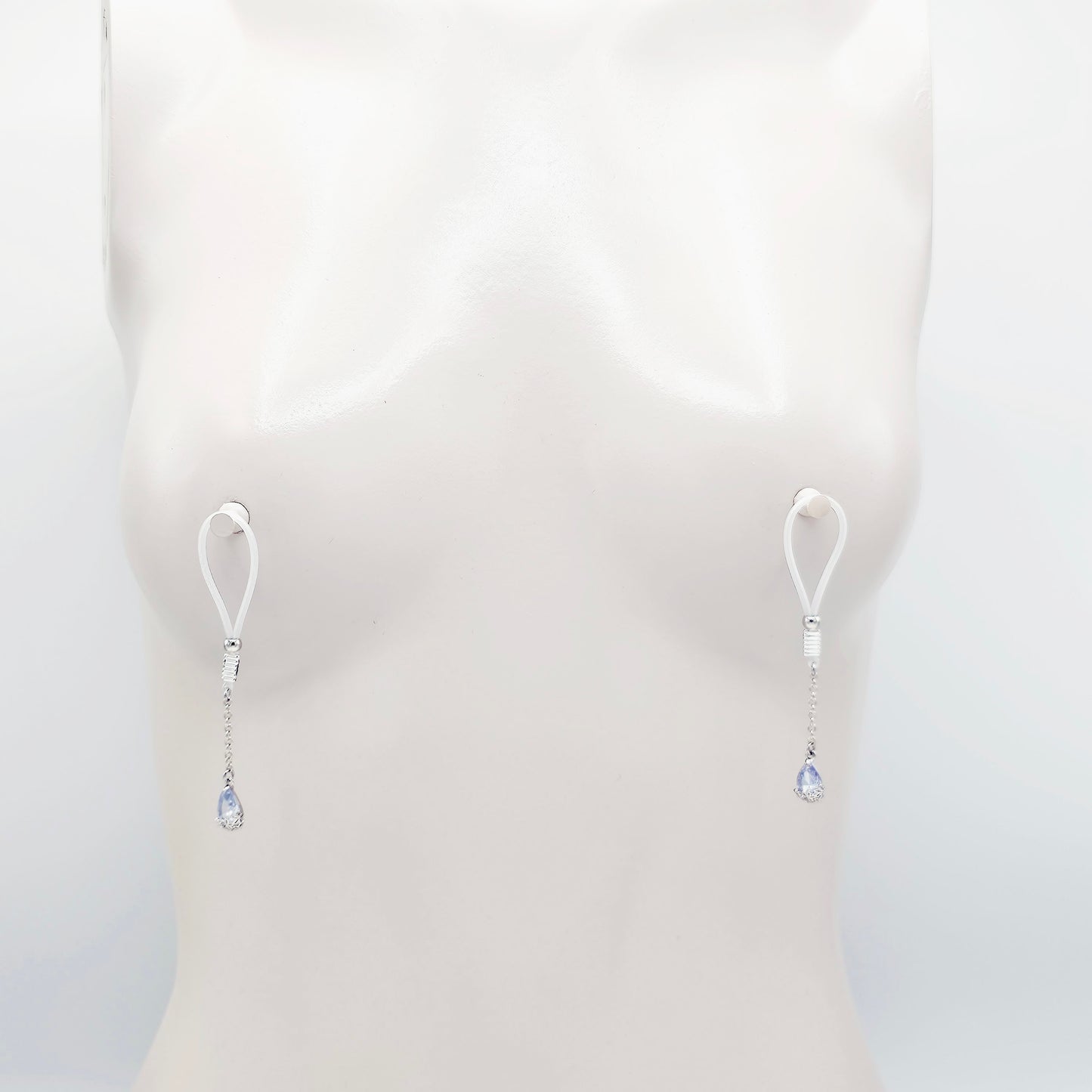 Non Piercing Nipple Dangles on Nipple Nooses or Clamps with Dazzling Cubic Zirconia Pendants.