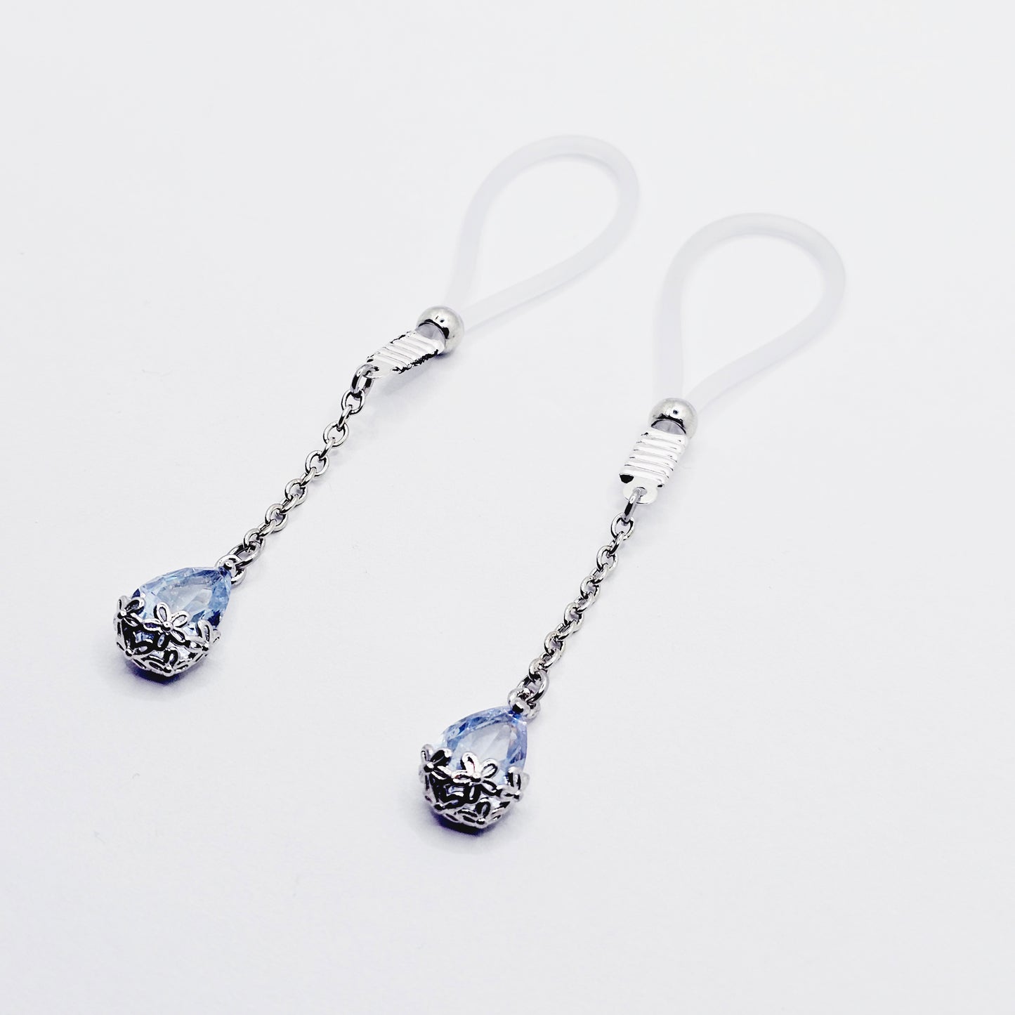 Non Piercing Nipple Dangles on Nipple Nooses or Clamps with Dazzling Cubic Zirconia Pendants.