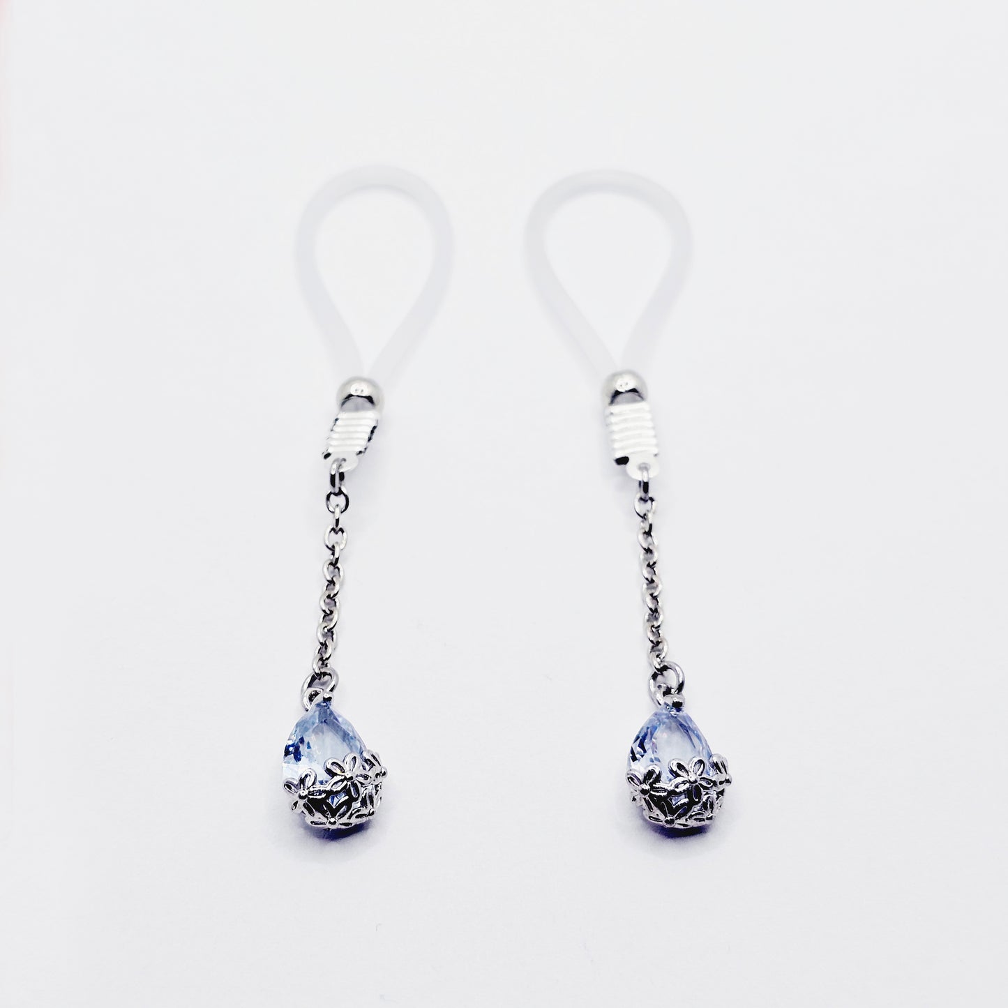 Non Piercing Nipple Dangles on Nipple Nooses or Clamps with Dazzling Cubic Zirconia Pendants.