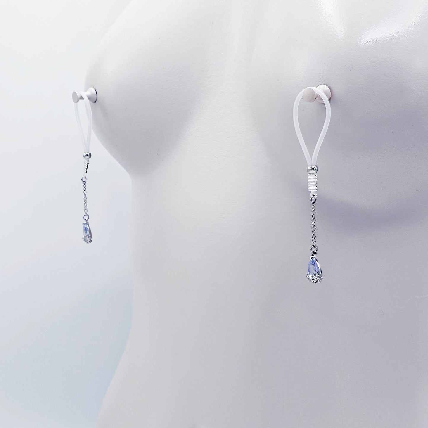 Non Piercing Nipple Dangles on Nipple Nooses or Clamps with Dazzling Cubic Zirconia Pendants.