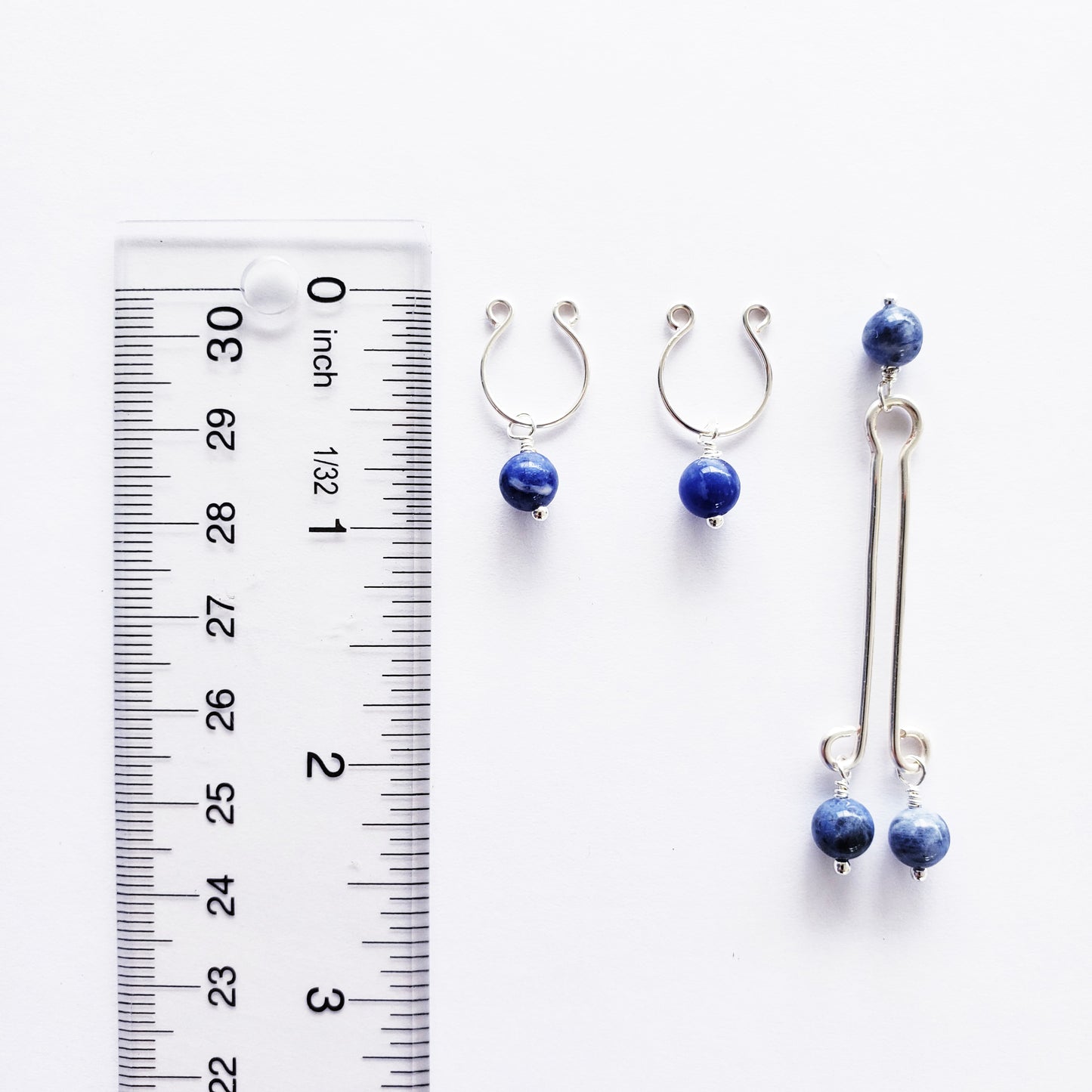 Non Piercing Nipple Rings and Labia Clip Set. Non Piercing. With Blue Stone Beads. Not Pierced Intimate Body Jewelry for Women, BDSM, MATURE