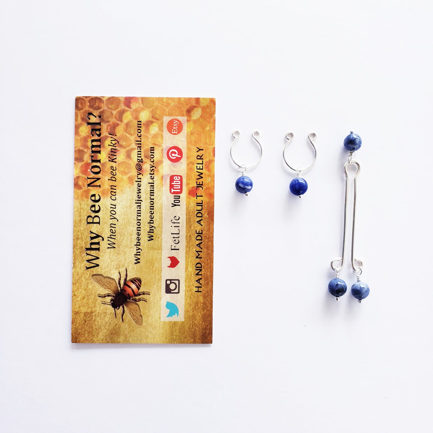 Non Piercing Nipple Rings and Labia Clip Set. Non Piercing. With Blue Stone Beads. Not Pierced Intimate Body Jewelry for Women, BDSM, MATURE