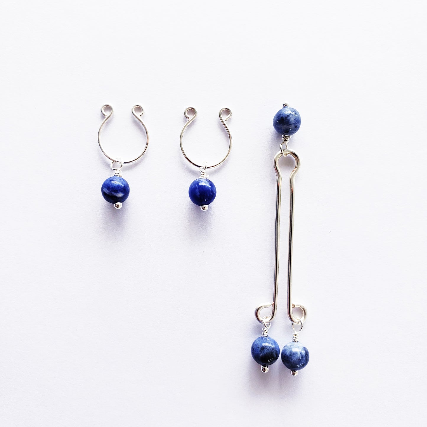 Non Piercing Nipple Rings and Labia Clip Set. Non Piercing. With Blue Stone Beads. Not Pierced Intimate Body Jewelry for Women, BDSM, MATURE