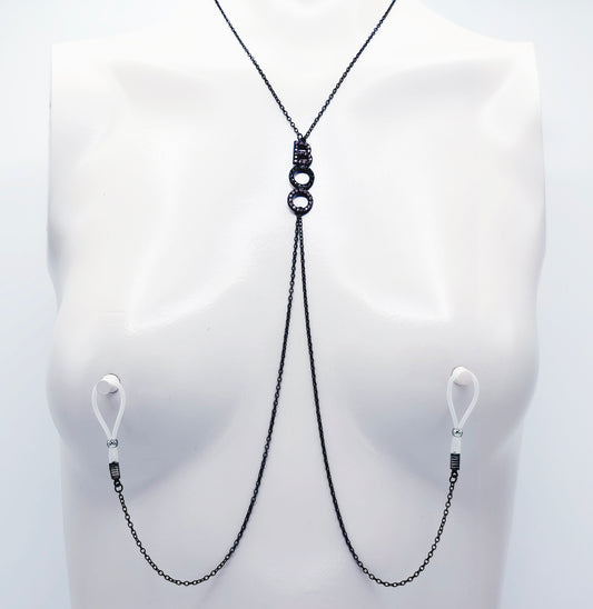 "Boo" Necklace to Nipple with Non Piercing Nipple Nooses, Nipple Clamps, or Other Options.