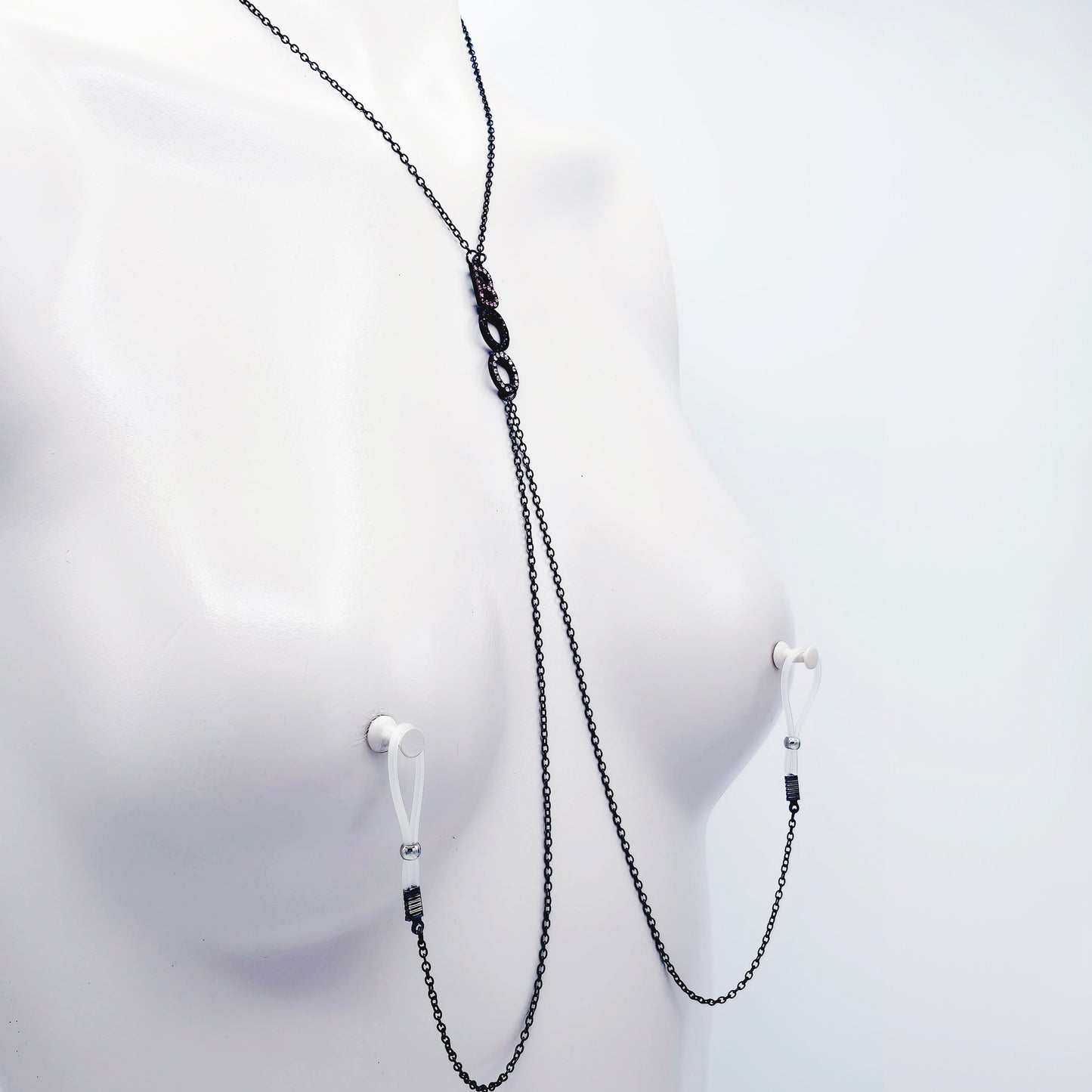 "Boo" Necklace to Nipple with Non Piercing Nipple Nooses, Nipple Clamps, or Other Options.