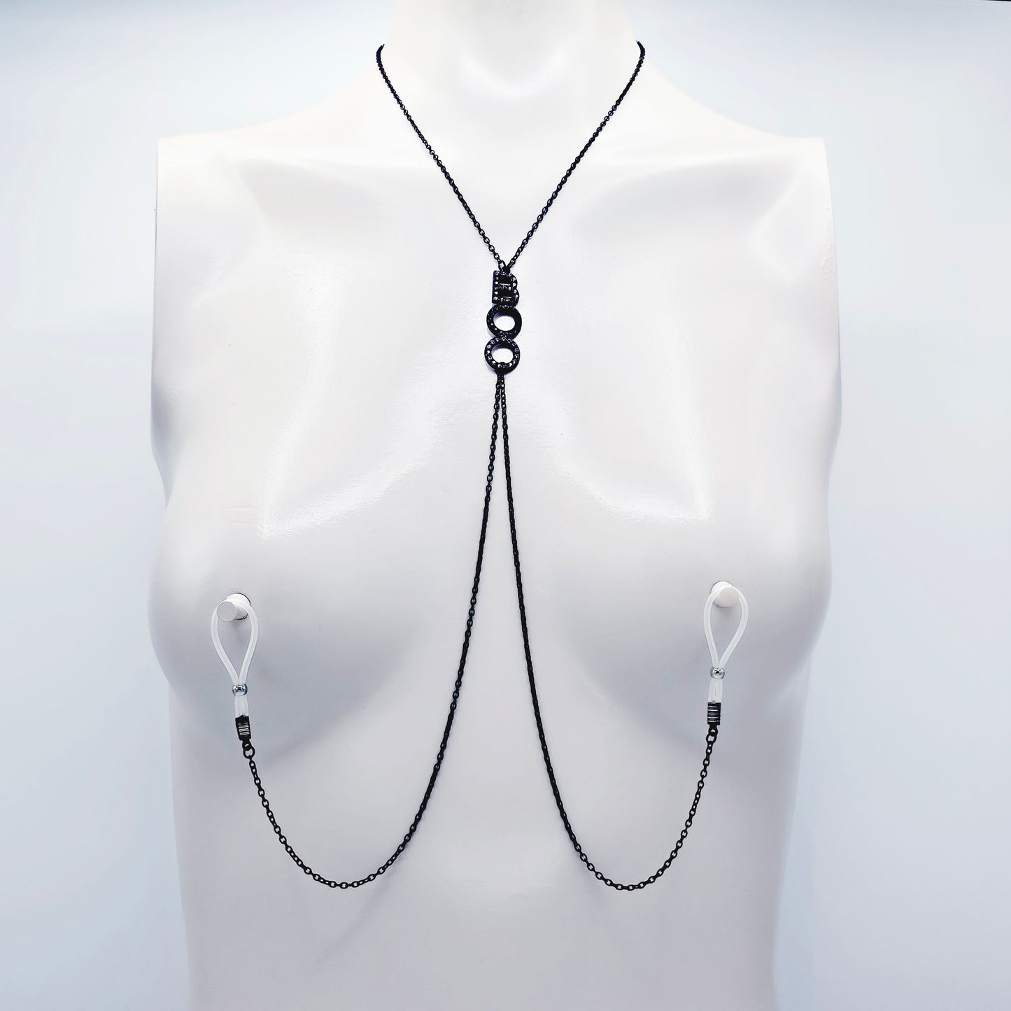 "Boo" Necklace to Nipple with Non Piercing Nipple Nooses, Nipple Clamps, or Other Options.