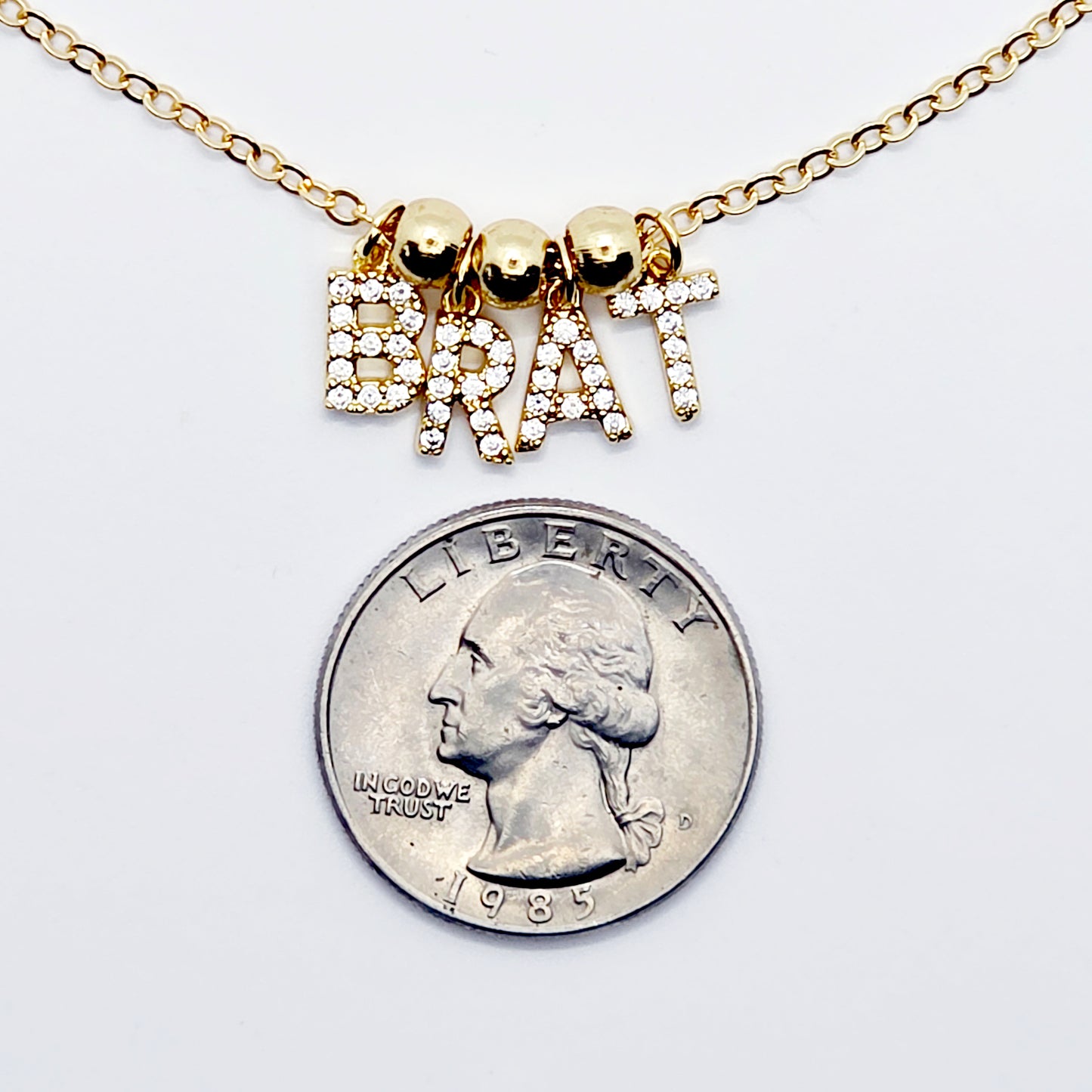 BDSM Brat Necklace. 18K Gold Discreet Day Collar for Sub with Sparkling CZ  BRAT Pendants.