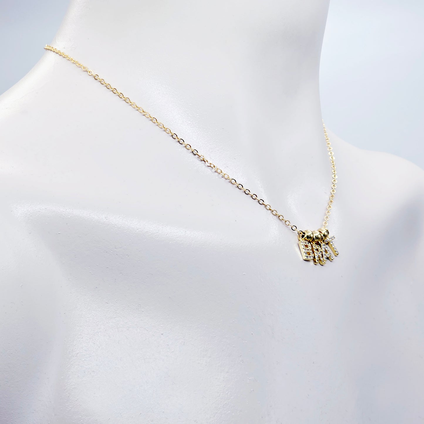 BDSM Brat Necklace. 18K Gold Discreet Day Collar for Sub with Sparkling CZ  BRAT Pendants.